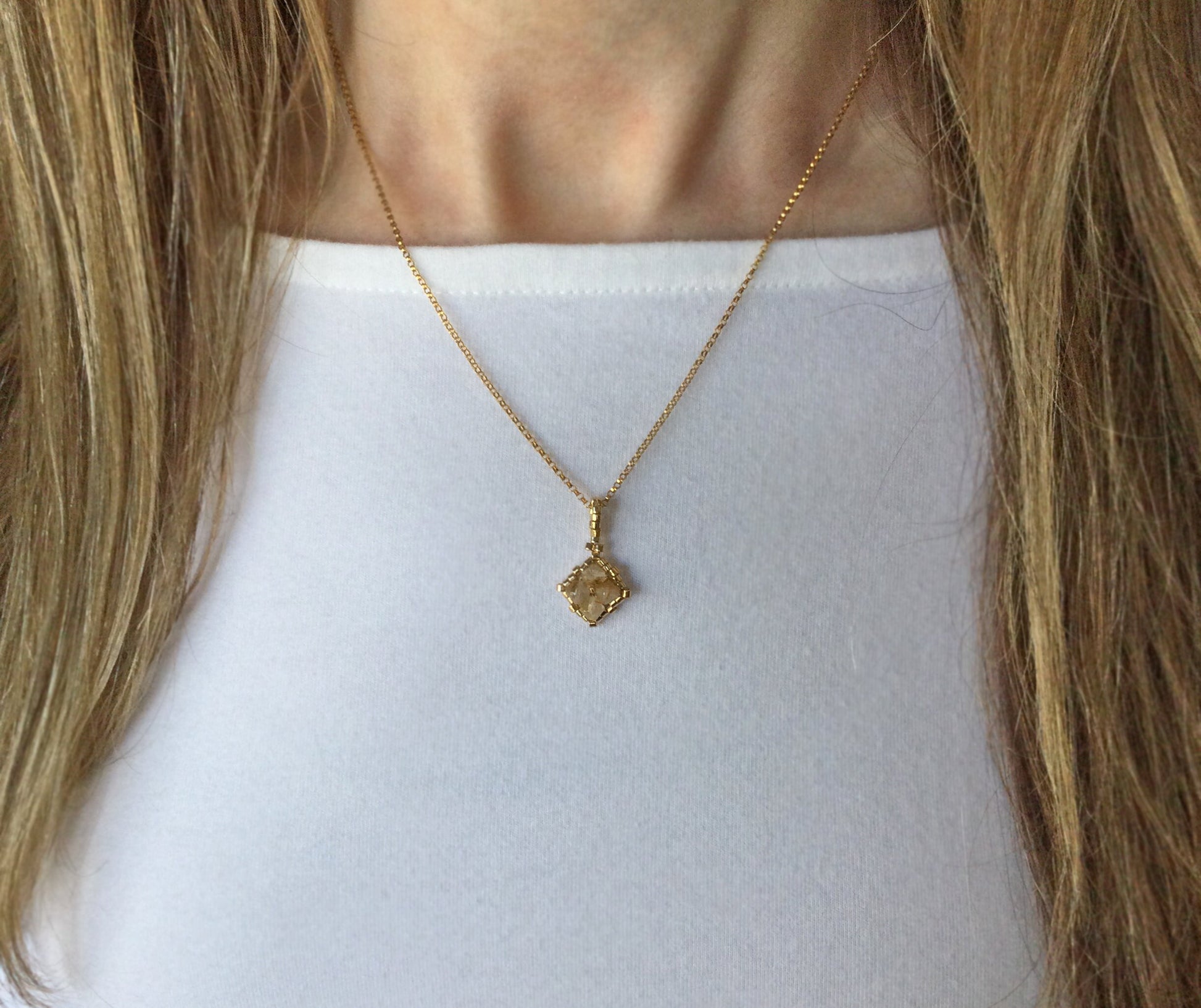 gold rutilated quartz gemstone pendant. gold gemstone necklace . 24k gold . handmade jewelry . nickel free jewelry . dainty necklace