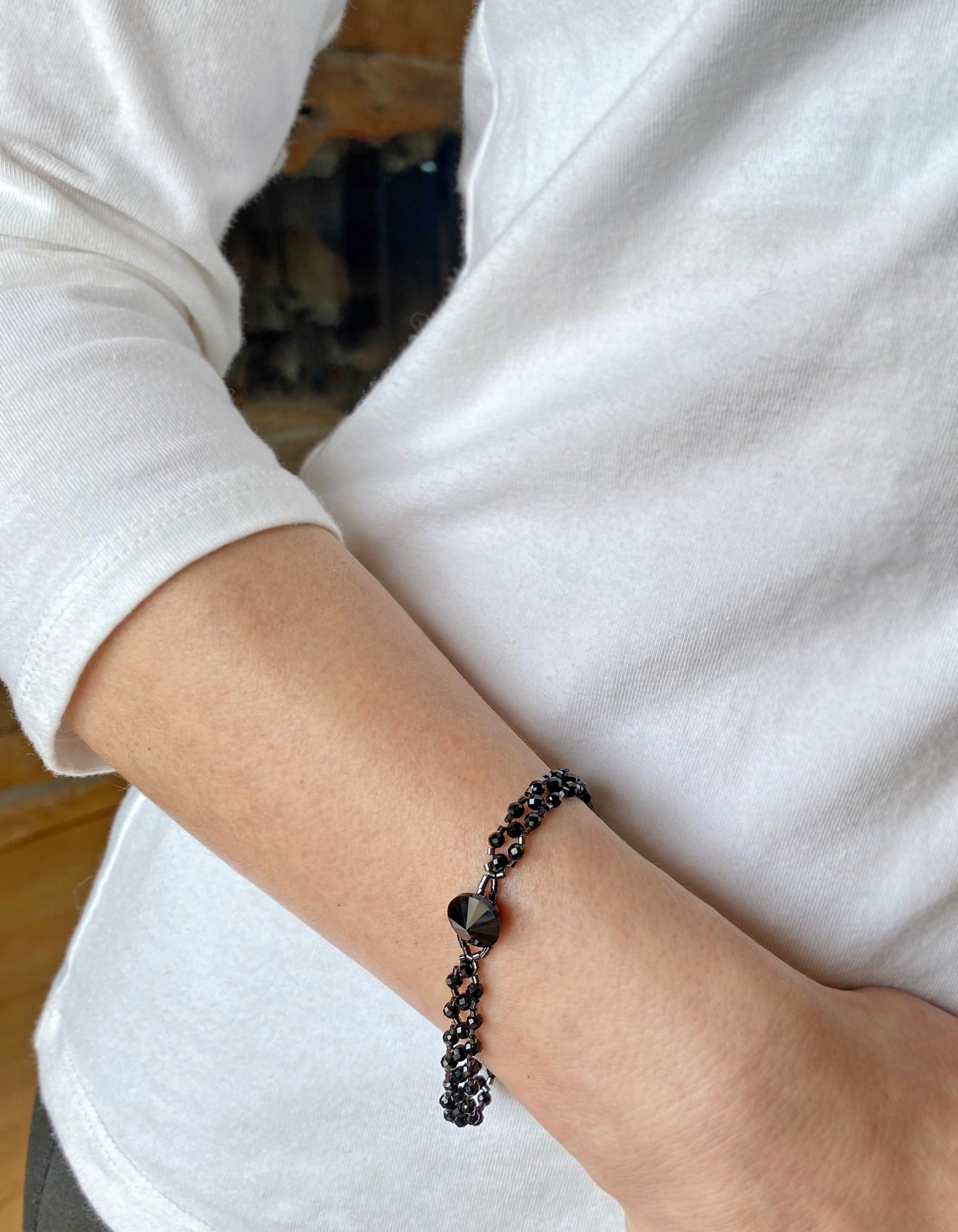 black tourmaline delicate beaded bracelet . gemstone jewelry . tourmaline jewelry . black gemstone bracelet . dainty gemstone jewelry . gift