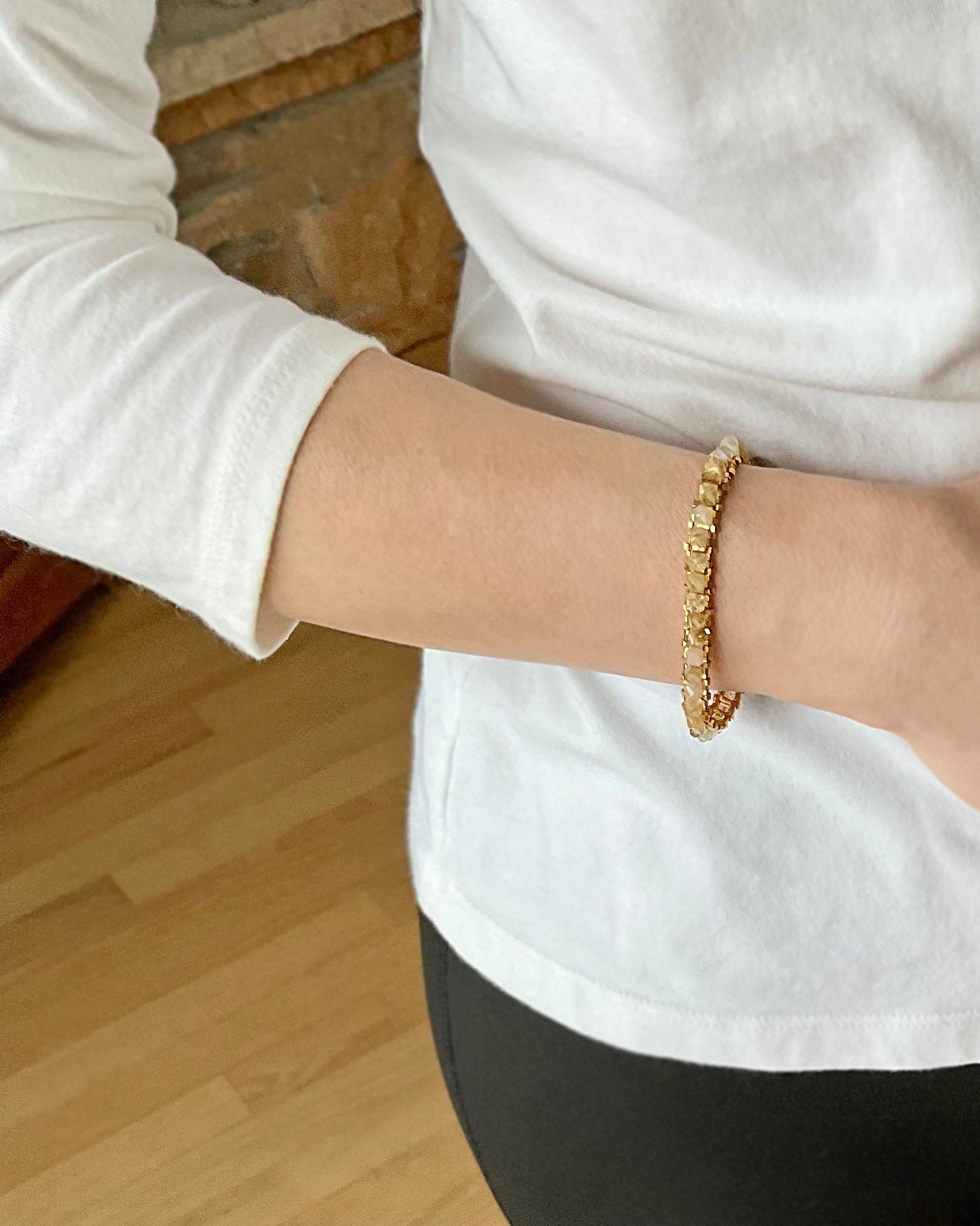 gold rutilated quartz gemstone tennis bracelet . gold gemstone tennis bracelet . 24k gold . handmade jewelry . nickel free jewelry . dainty