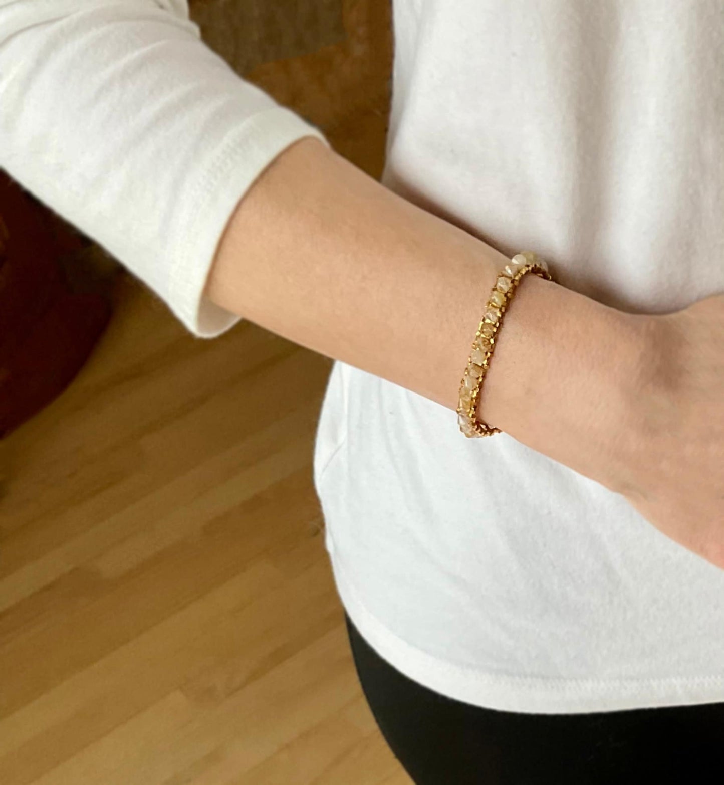 gold rutilated quartz gemstone tennis bracelet . gold gemstone tennis bracelet . 24k gold . handmade jewelry . nickel free jewelry . dainty