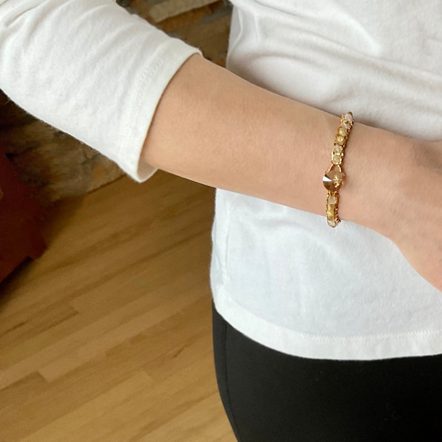 gold rutilated quartz gemstone tennis bracelet . gold gemstone tennis bracelet . 24k gold . handmade jewelry . nickel free jewelry . dainty