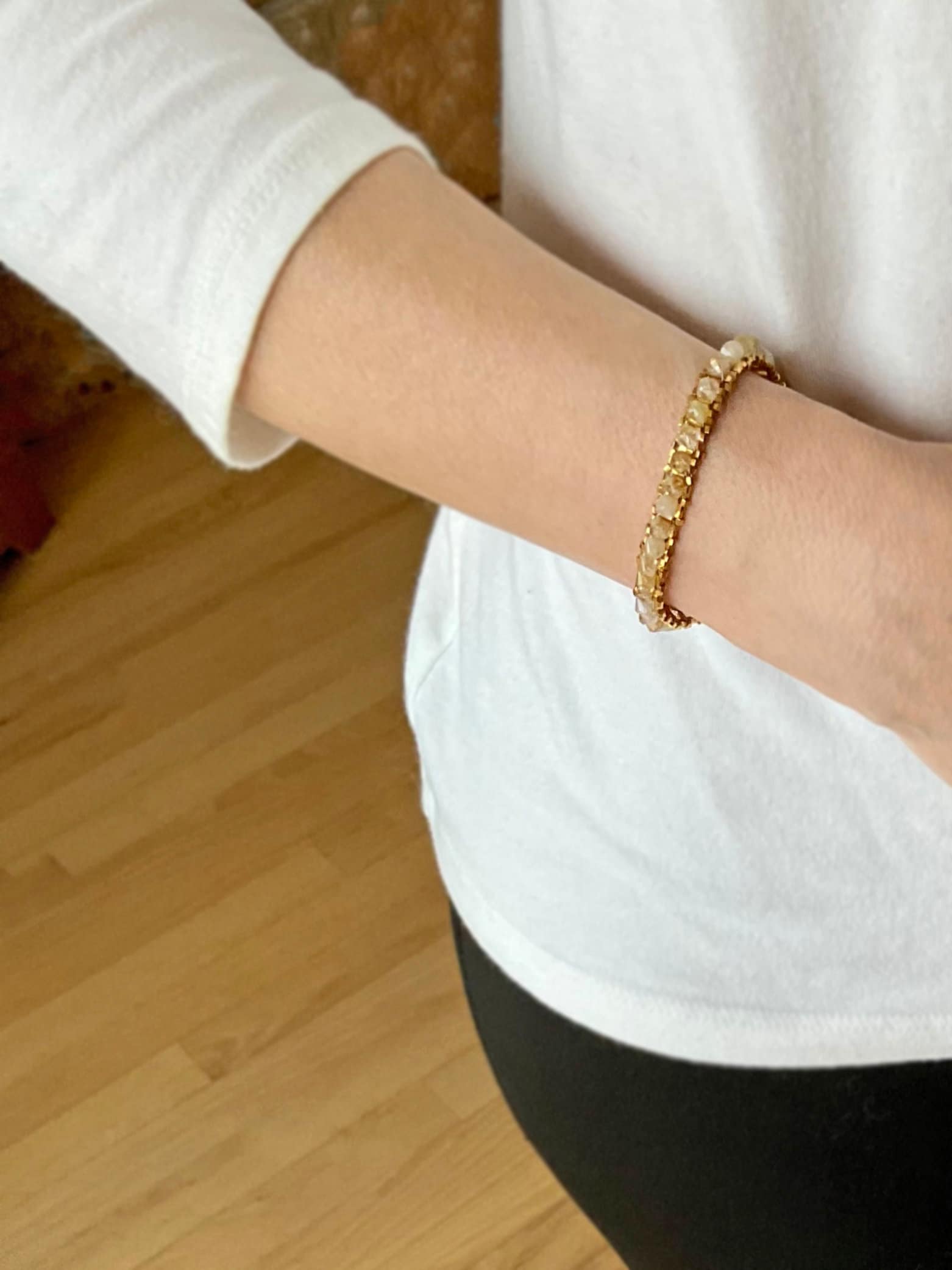 gold rutilated quartz gemstone tennis bracelet . gold gemstone tennis bracelet . 24k gold . handmade jewelry . nickel free jewelry . dainty