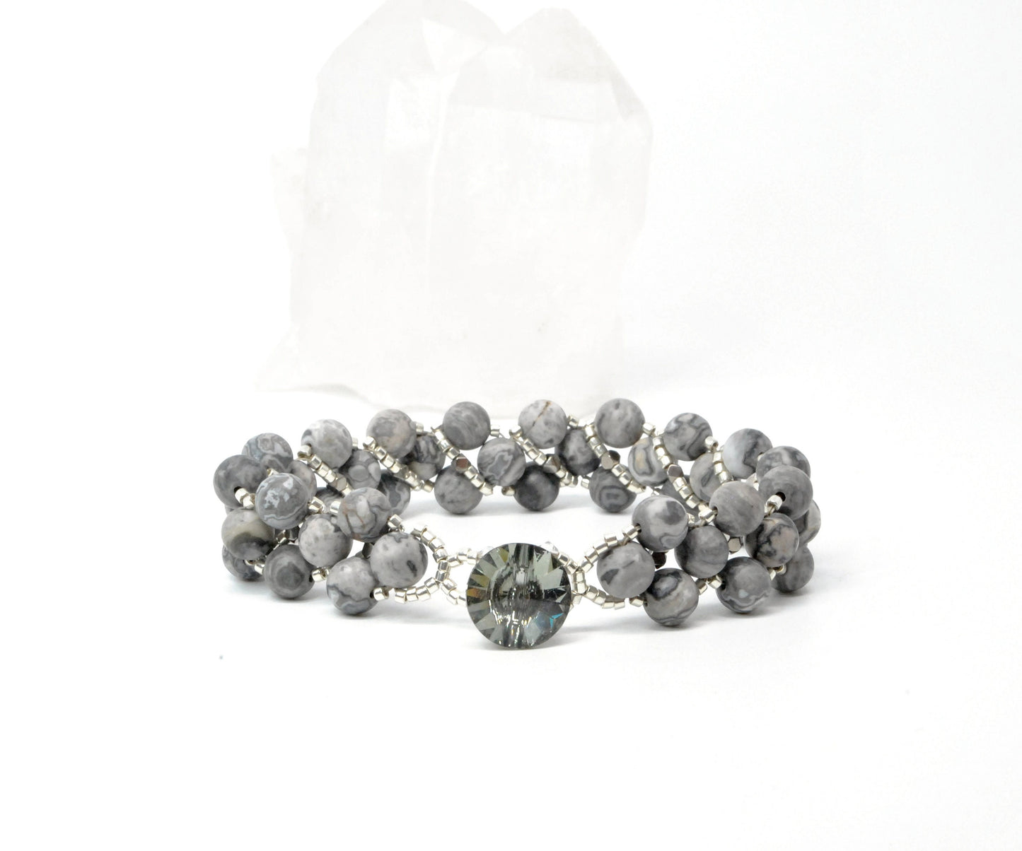 gray matte agate beaded bracelet . gray beaded bracelet .