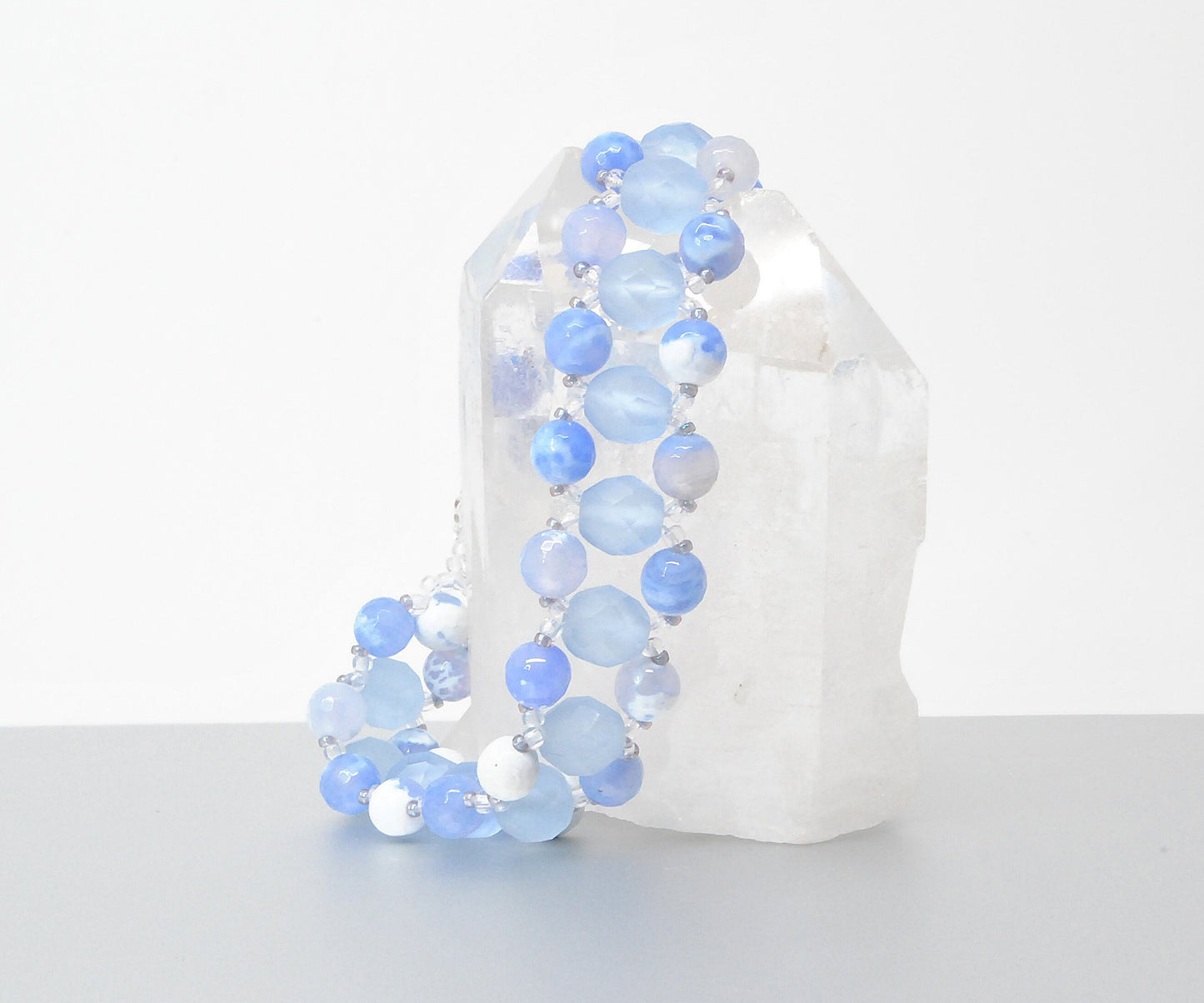 sky blue and white beaded bracelet . pastel blue . light blue bracelet . nickel free . agate bracelet . nickel free jewelry . unique blue