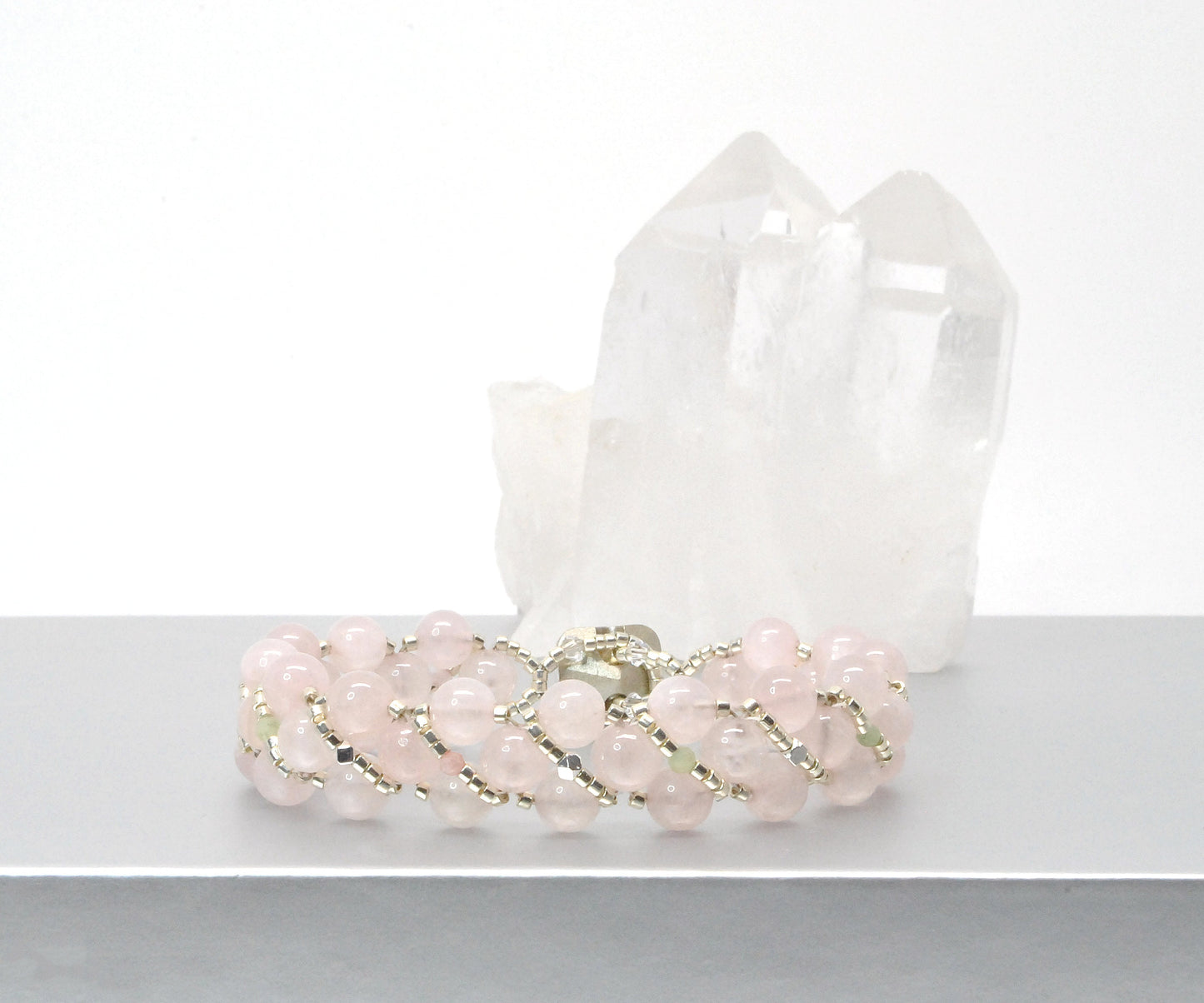 rose quartz & beryl/morganite bracelet . pastel color bracelet . light pink bracelet .