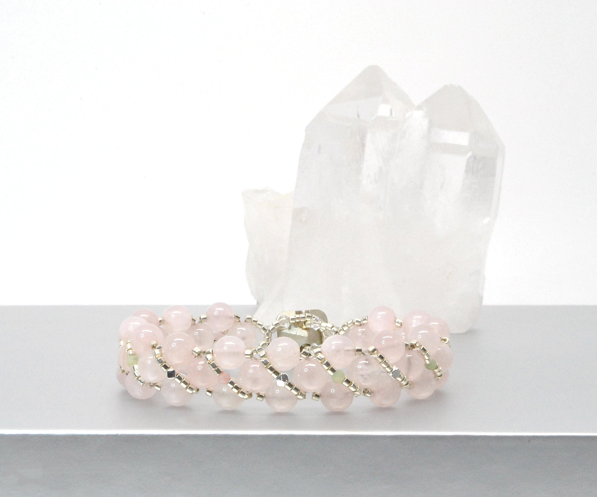 rose quartz & beryl/morganite bracelet . pastel color bracelet . light pink bracelet .
