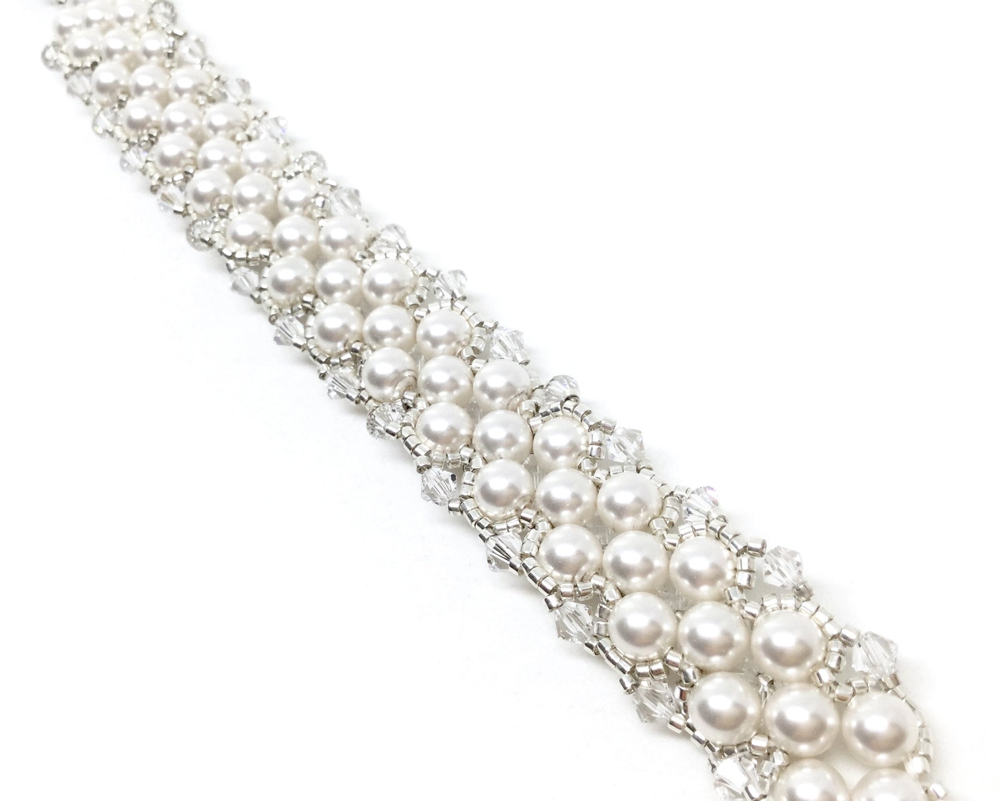 pearl and crystal statement wedding bracelet . swarovski crystal and pearl bridal bracelet . white pearl bracelet . nickel free . white cuff
