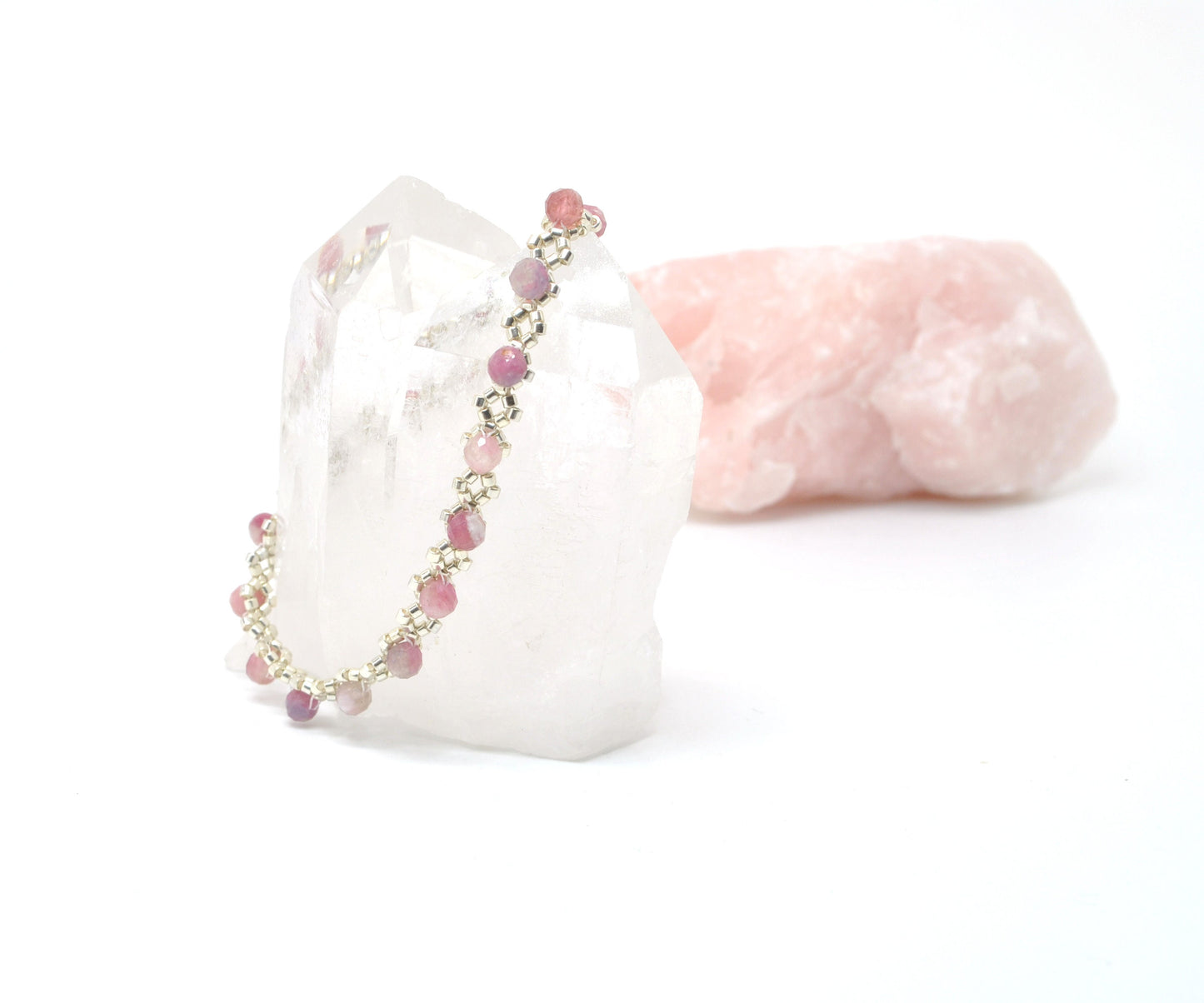 pink tourmaline delicate beaded bracelet . pink tourmaline gemstone . dainty bracelet . pink gemstone . delicate pink gemstone bracelet
