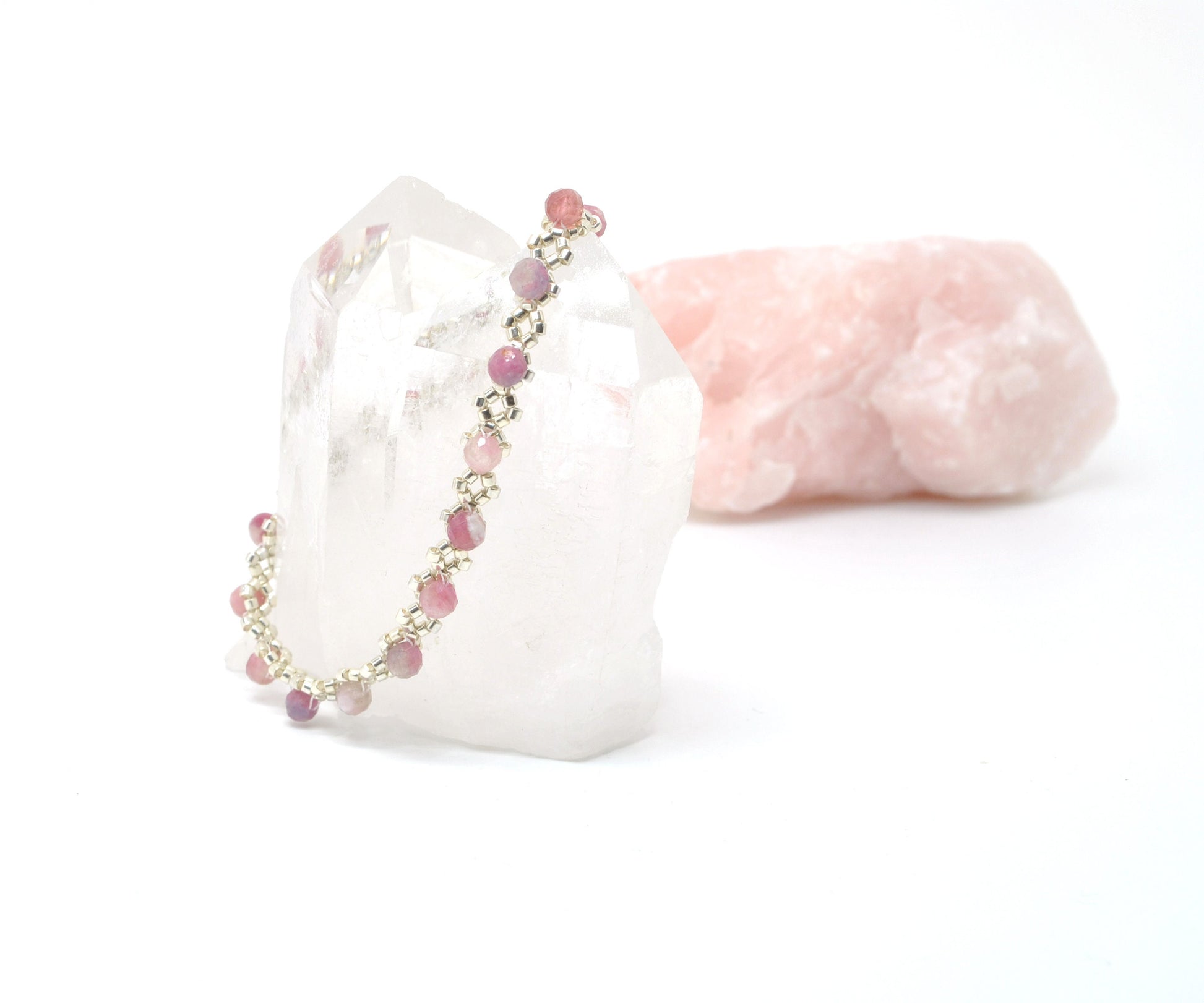 pink tourmaline delicate beaded bracelet . pink tourmaline gemstone . dainty bracelet . pink gemstone . delicate pink gemstone bracelet