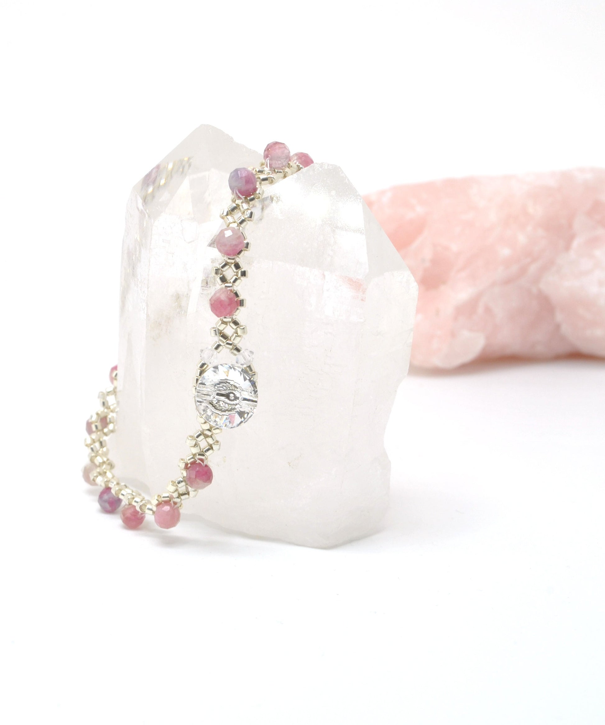 pink tourmaline delicate beaded bracelet . pink tourmaline gemstone . dainty bracelet . pink gemstone . delicate pink gemstone bracelet