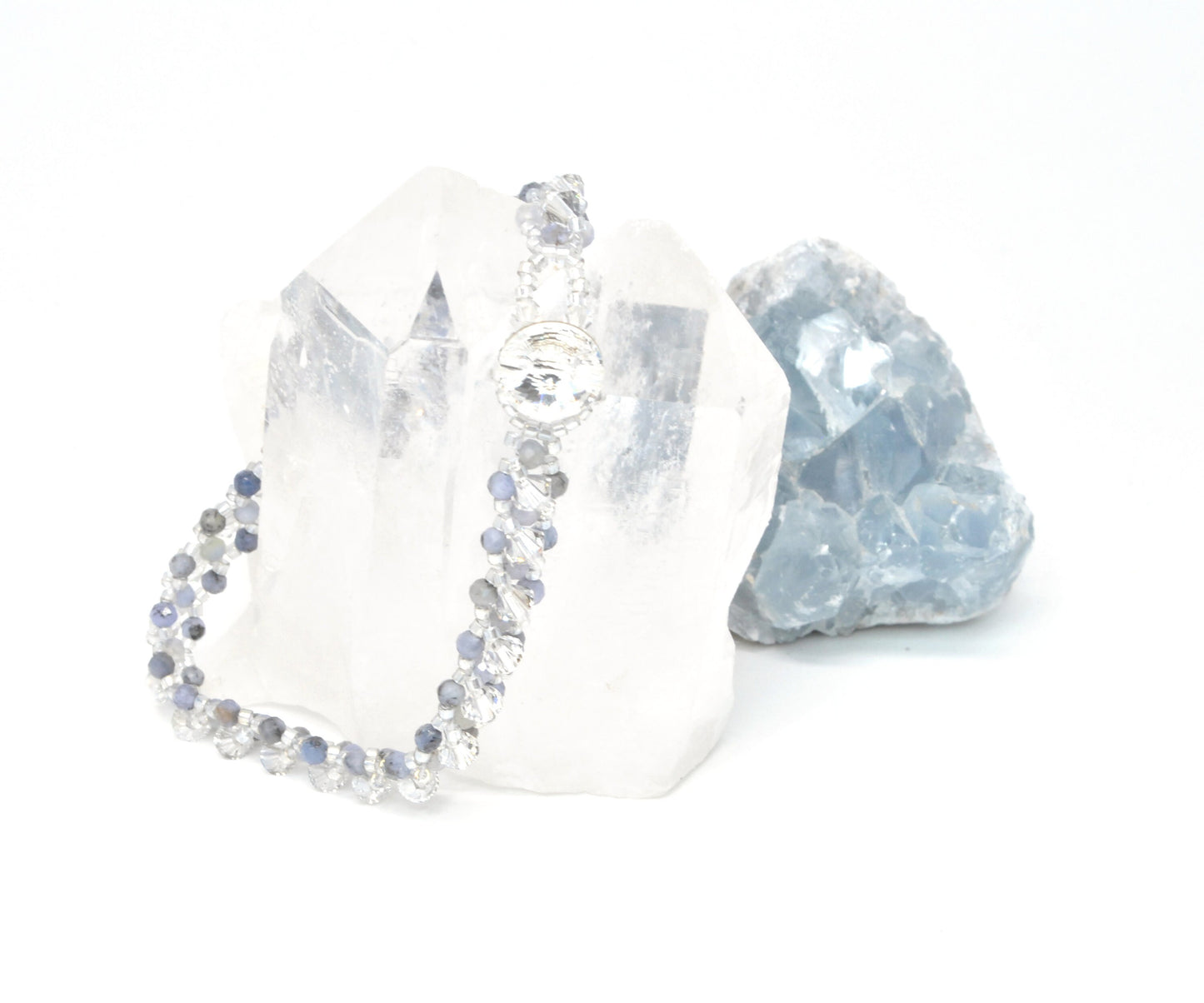 tazinite gemstone bracelet . tanzinite and crystal dainty bracelet . delicate gemstone bracelet . dainty blue bracelet . gemstone bracelet